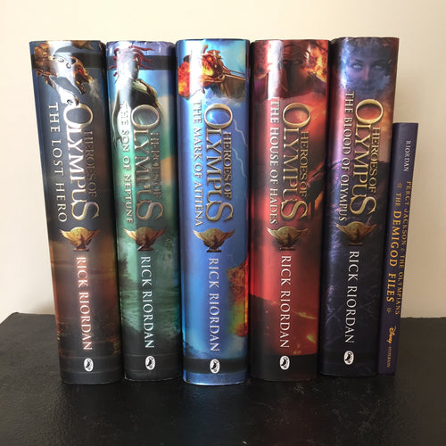 The Heroes of Olympus series, featuring Percy Jackson. All 5 books all UK 1st editions: “The Lost Hero’ ‘The Son of Neptune’ ‘The Mark of Athena’’The House of Hades’ & ‘The Blood of Olympus’  Plus the guide ‘The Demigod Files’